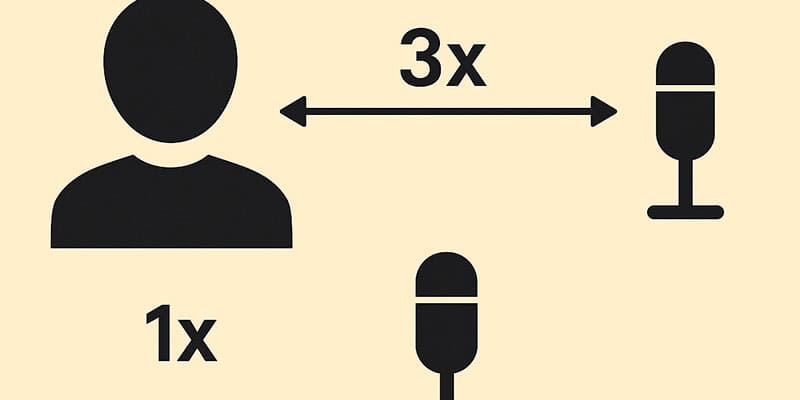 A diagram illustrating the 3-to-1 microphone placement rule