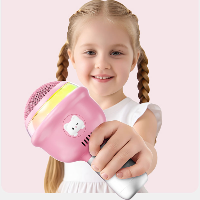 A sleek, rose-gold microphone for pre-teens to use for recording videos