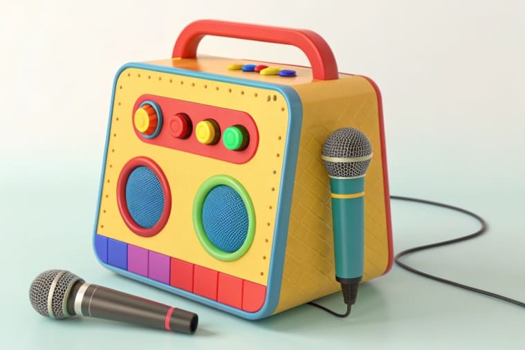A colorful portable karaoke machine for kids
