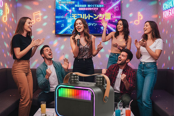 A group of friends having fun at a karaoke party